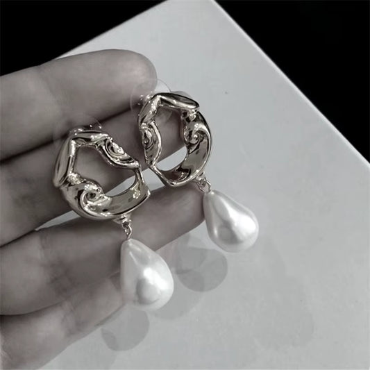 Irregular Metal Hanging Baroque Abnormity Pearl Korean Female Earrings Lava Pearl High Pearl Female Earrings