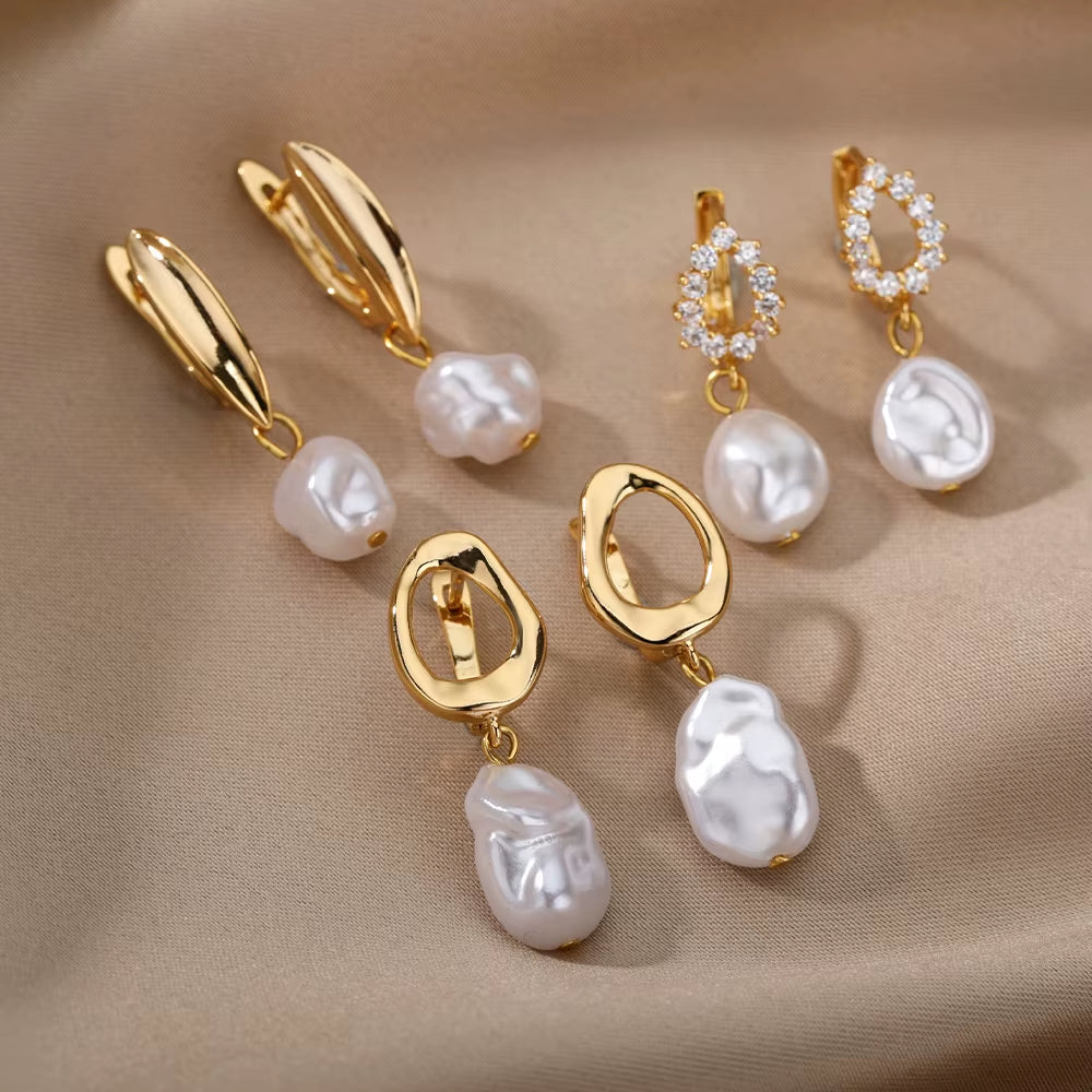 Circle Earrings for Women Vintage Punk Baroque Pearl Earrings Stainless Steel Ear Clip Women Jewelry Imitation Pearl Gift Mujer