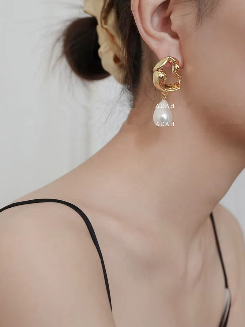 Irregular Metal Hanging Baroque Abnormity Pearl Korean Female Earrings Lava Pearl High Pearl Female Earrings