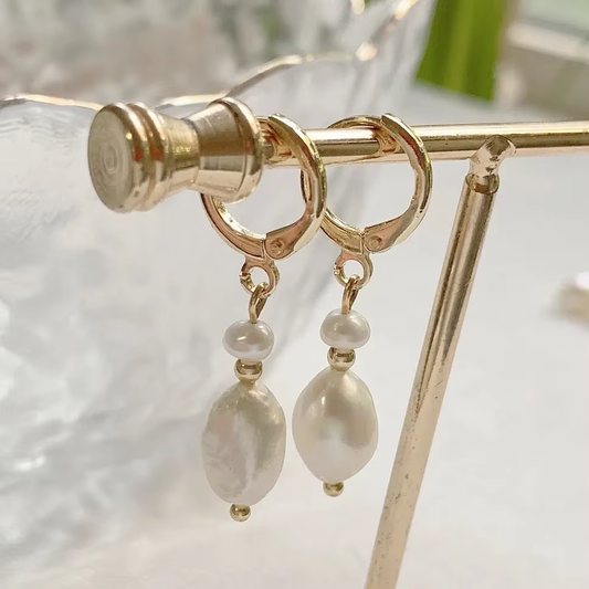 Baroque Pearl Gold Color Hoop Earrings for Women Thick Circel round Hoops Pearl Beads Ear Rings Korean 2022 Jewelry