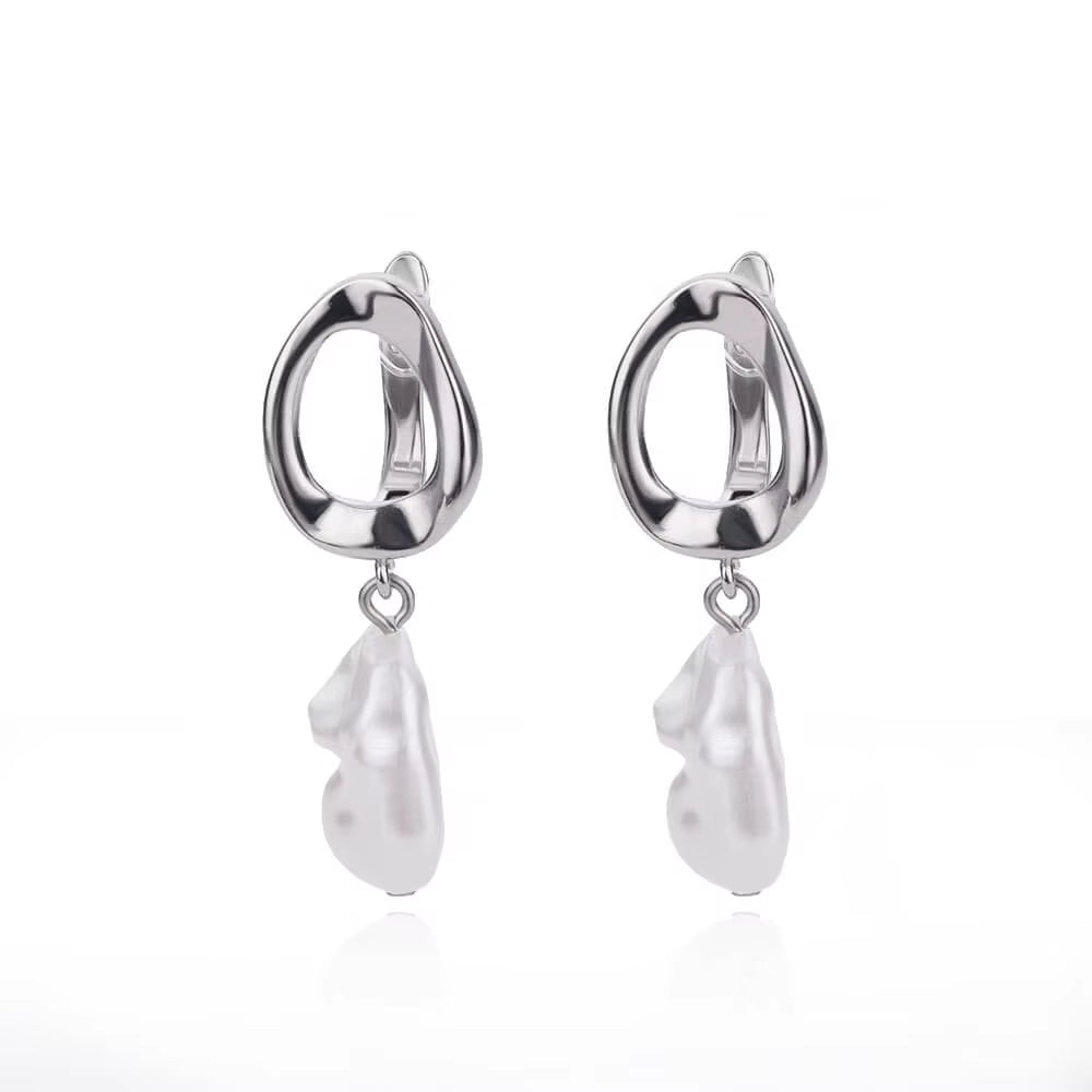 Circle Earrings for Women Vintage Punk Baroque Pearl Earrings Stainless Steel Ear Clip Women Jewelry Imitation Pearl Gift Mujer