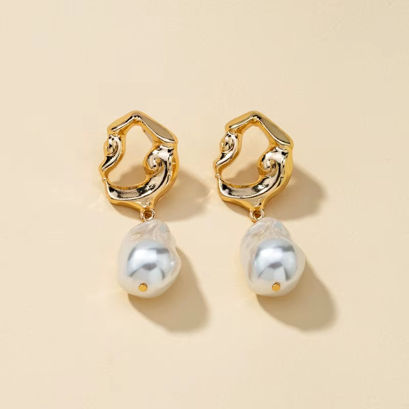 Irregular Metal Hanging Baroque Abnormity Pearl Korean Female Earrings Lava Pearl High Pearl Female Earrings