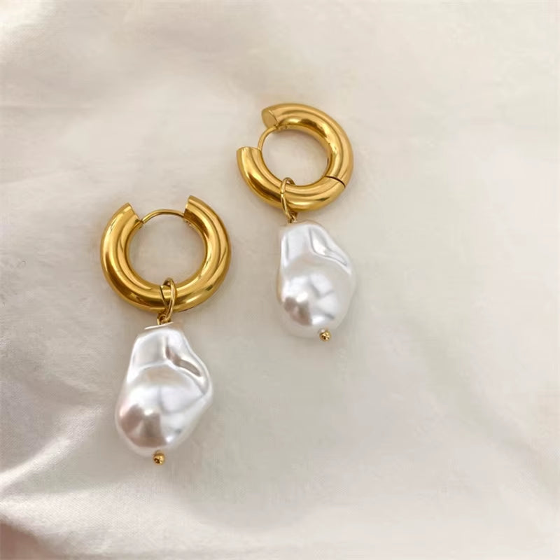 Baroque Pearl Ring Earrings  Female Earrings Temperament Joker Elegant Female Earrings 