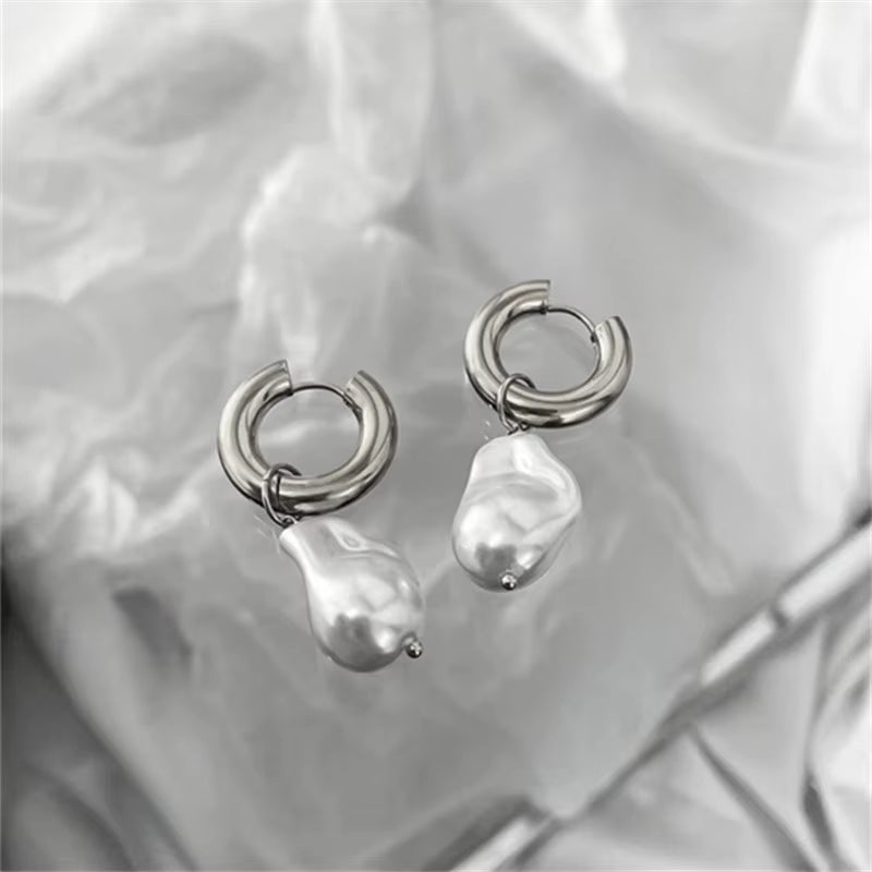 Baroque Pearl Ring Earrings  Female Earrings Temperament Joker Elegant Female Earrings 